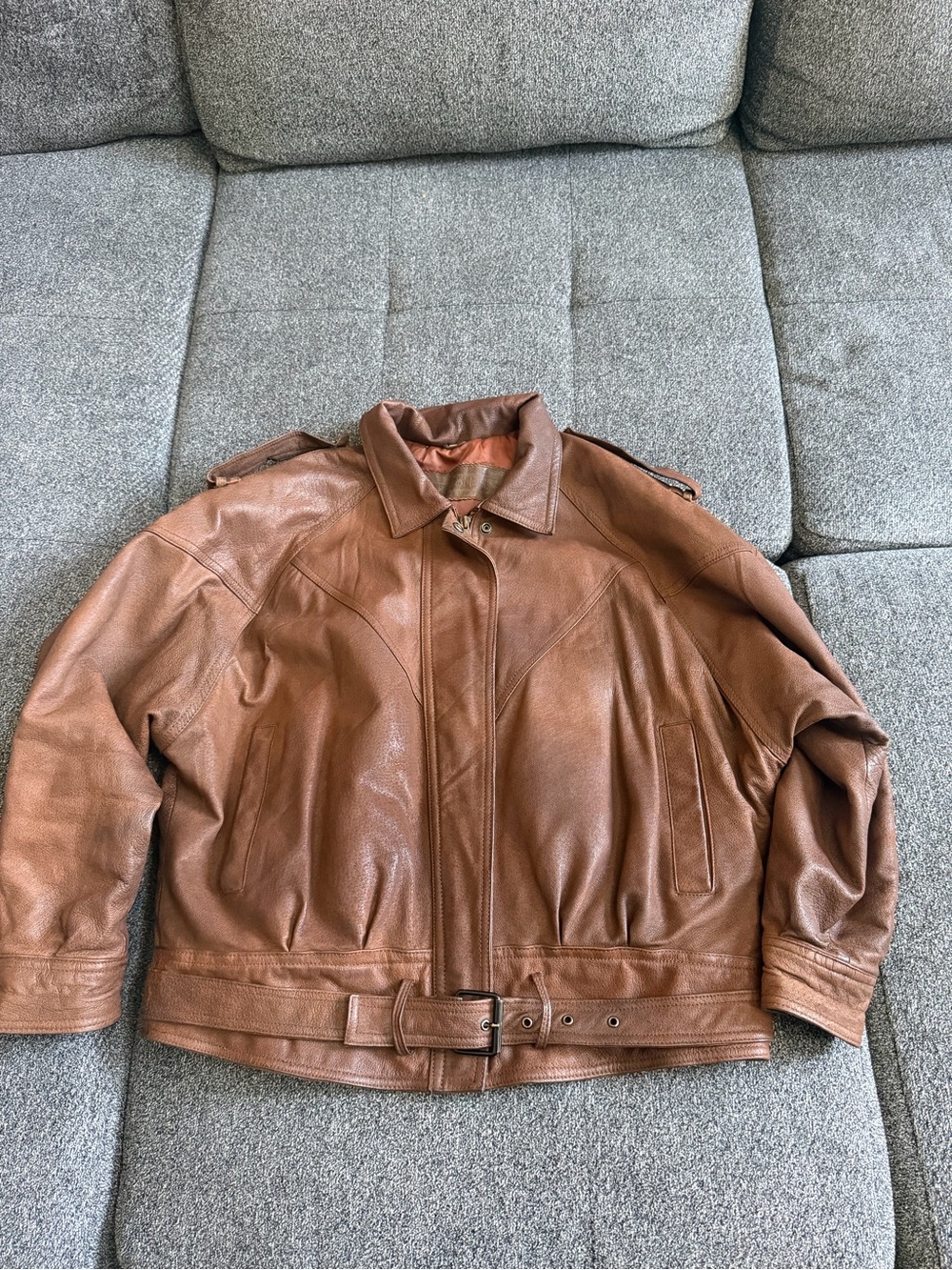 Vintage Brown Leather Belted Jacket